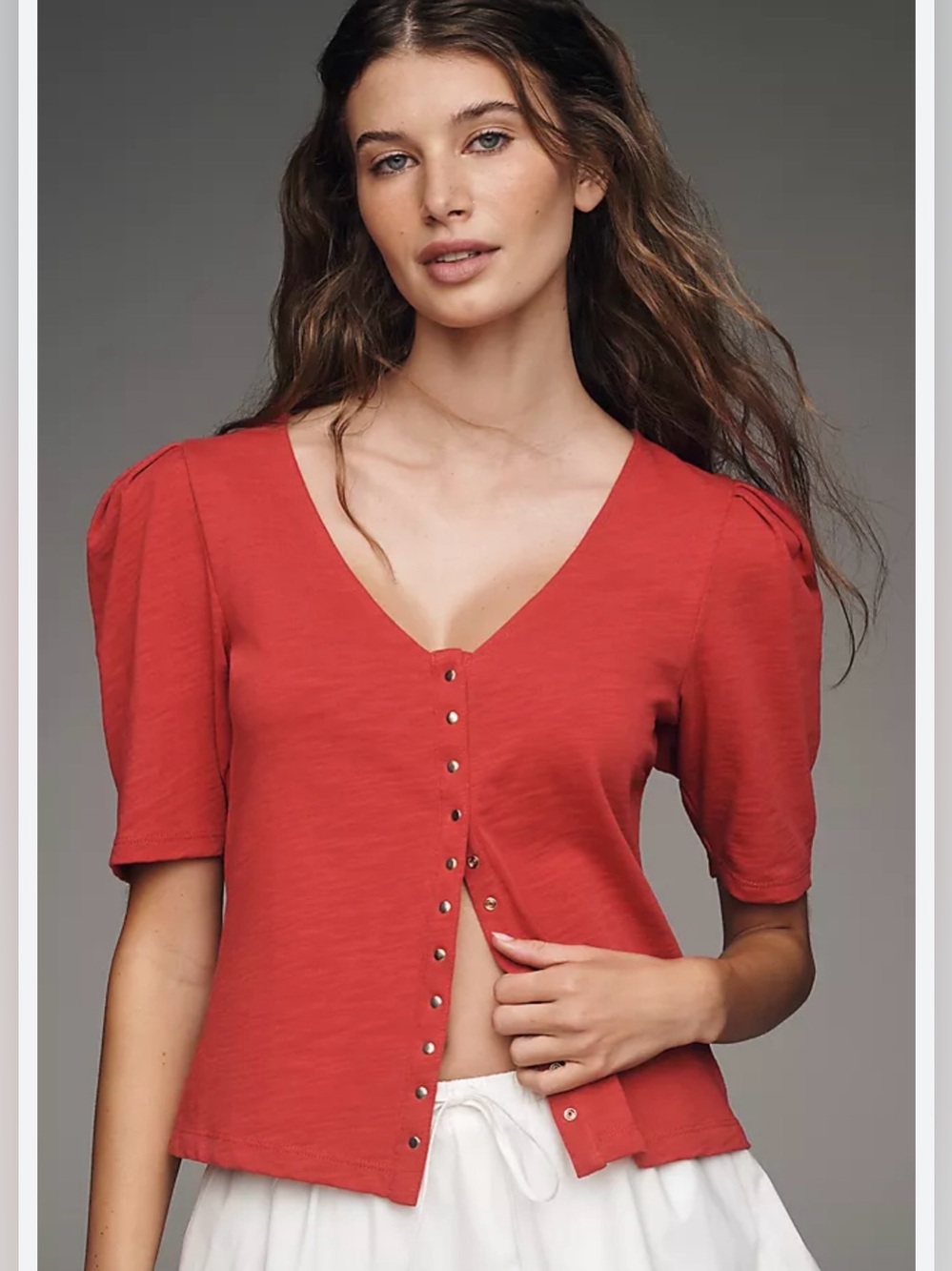 Anthro Nation Los Angeles Jen Red V-Neck Button‎ Front Women's Top XXL